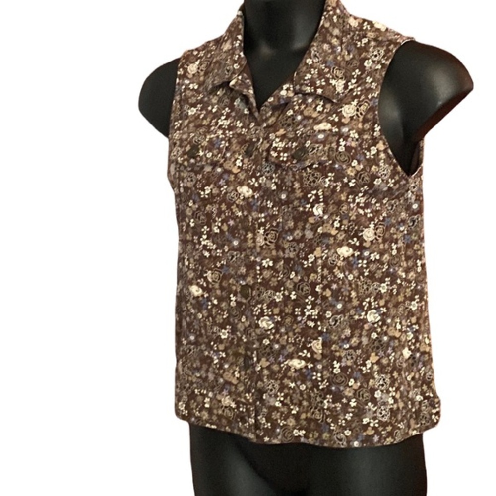 💜💜 Christopher & Banks Brown Floral Ladies ButtonUp Vest Size M